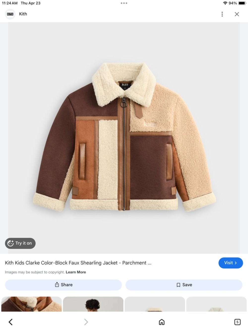 Kith Kids Color-Block Faux Shearling Jacket in Brown, Tan & Cream